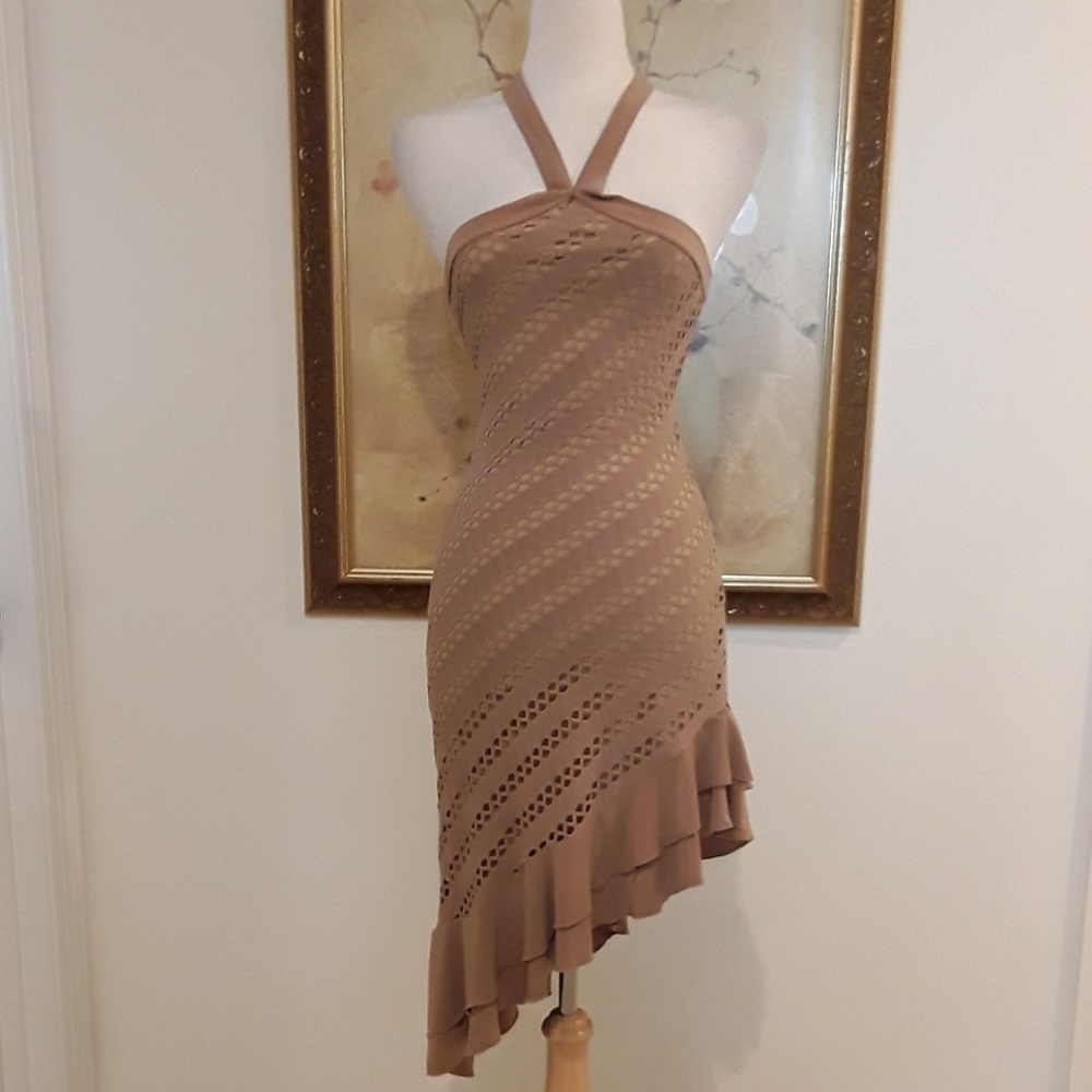Jus d'Orange  Halter Faux Suede Lasercut Dress